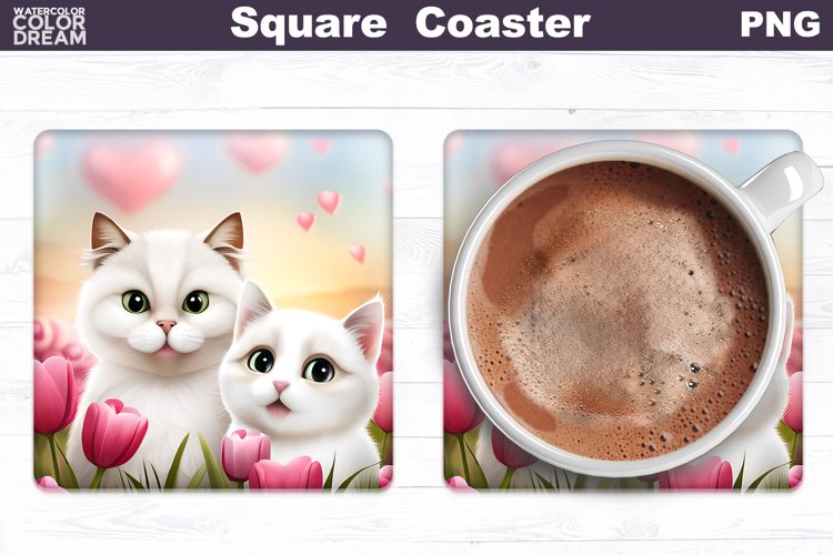 Cute Cats Square Coaster | Love Valentine Coaster