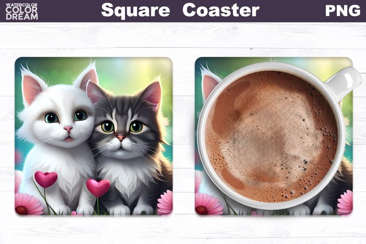 Cute Cats Square Coaster | Love Valentine Coaster