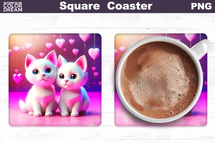 Cute Cats Square Coaster | Love Valentine Coaster