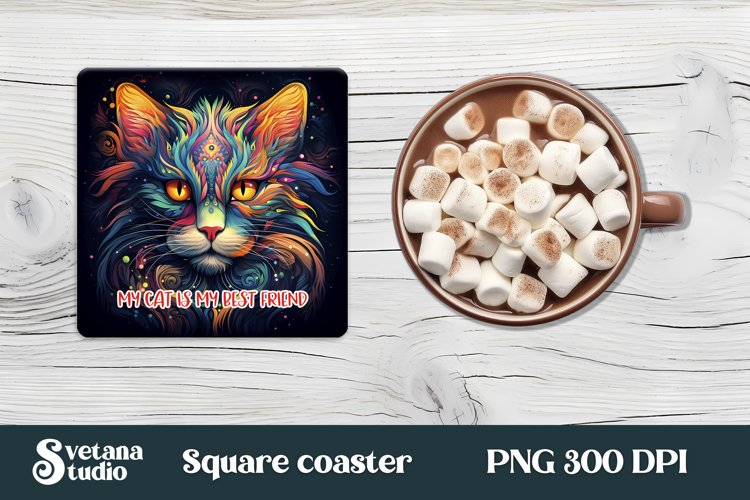 Rainbow cat square coaster sublimation | Animal coaster
