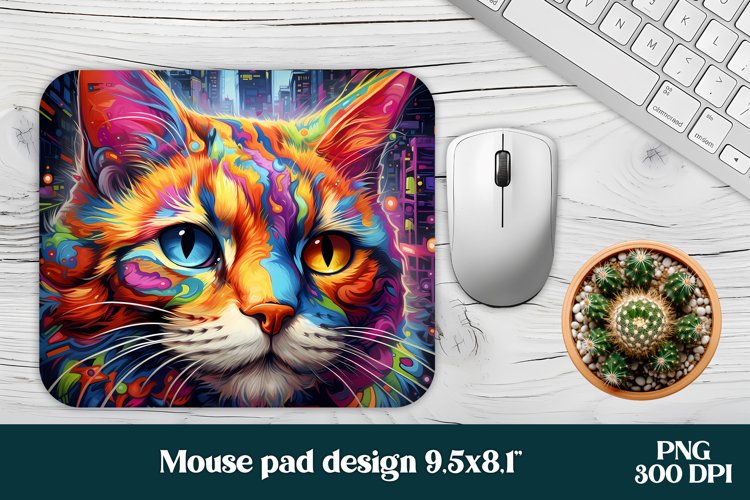 Psychedelic cat mouse pad sublimation | Mousepad wrap