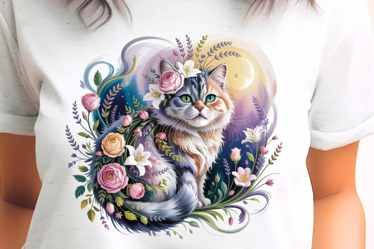 Floral Cat PNG Sublimation