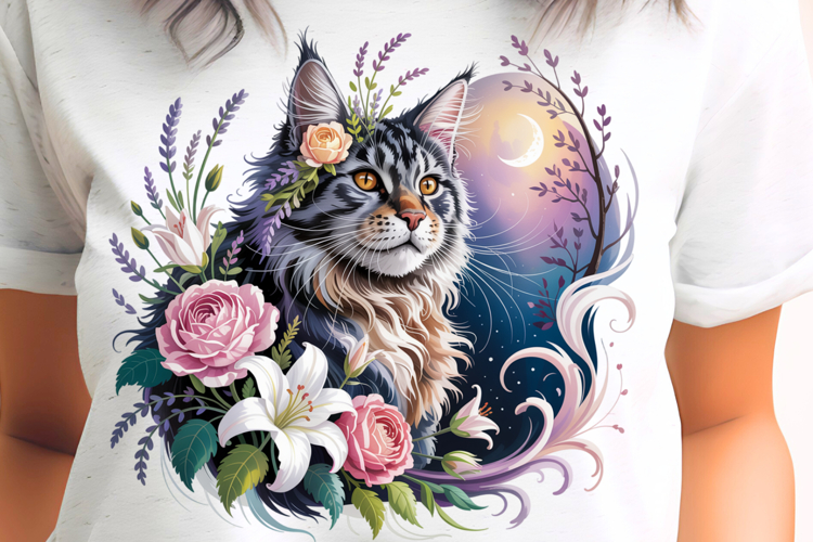 Maine Coon Cat with Moon PNG