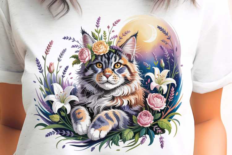 Maine Coon Rose Cat PNG Sublimation