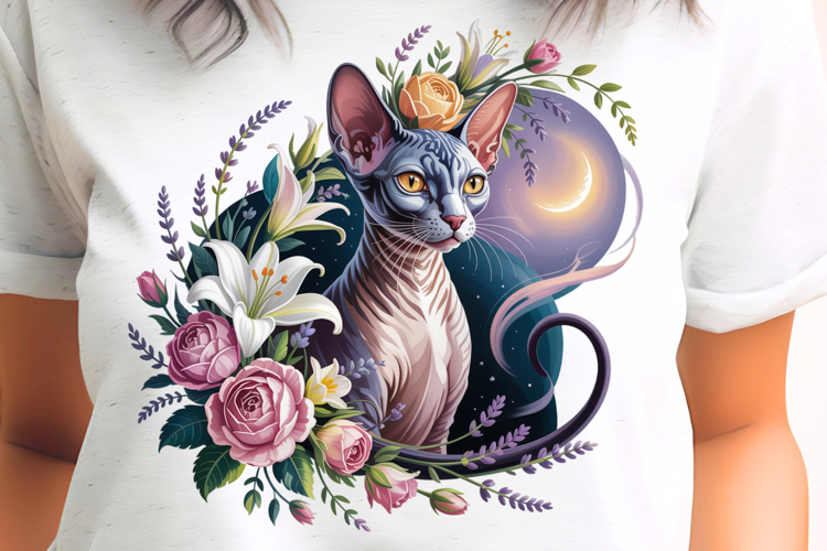Floral Bouquet Sphynx Cat PNG Sublimation