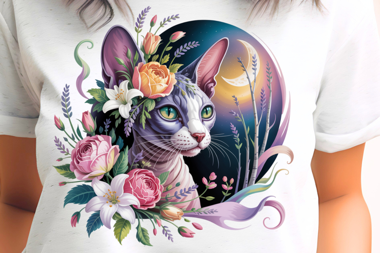 Bohemian Lily Sphynx Cat PNG Sublimation