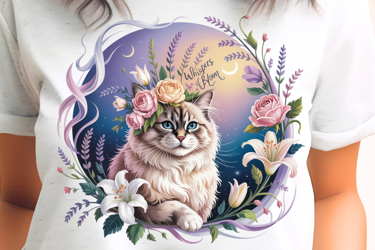 Renaissance Floral Cat PNG Sublimation