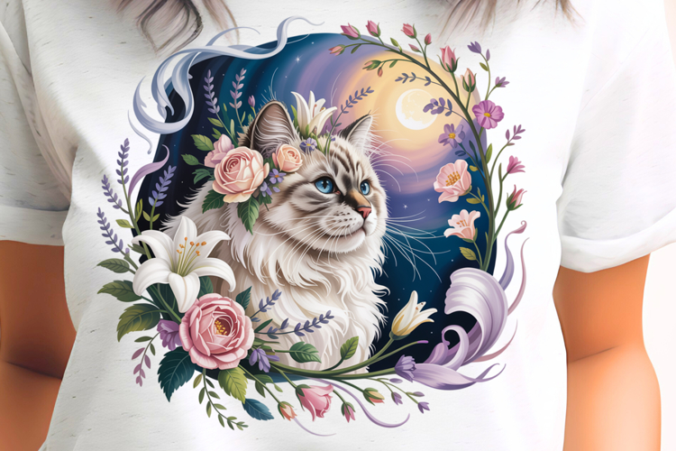 Lily frame with Cat and Moon PNG Sublimation