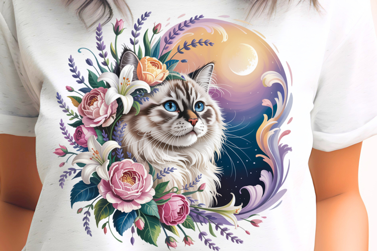 Romantic frame with Cat and Moon PNG Sublimation