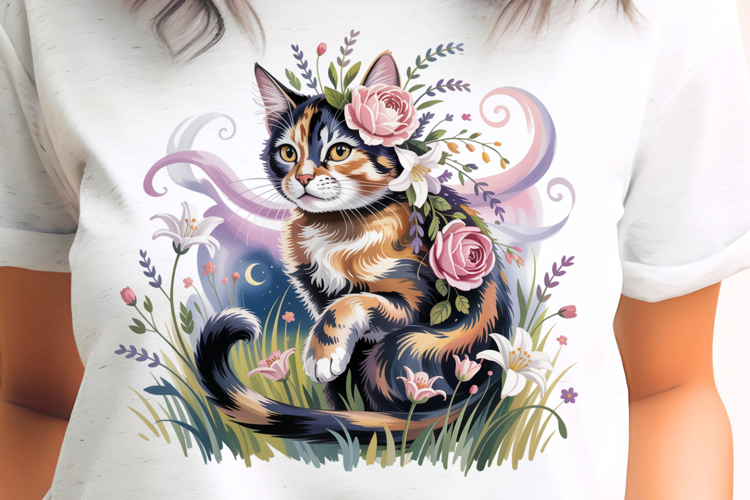 Floral Kitten PNG Sublimation