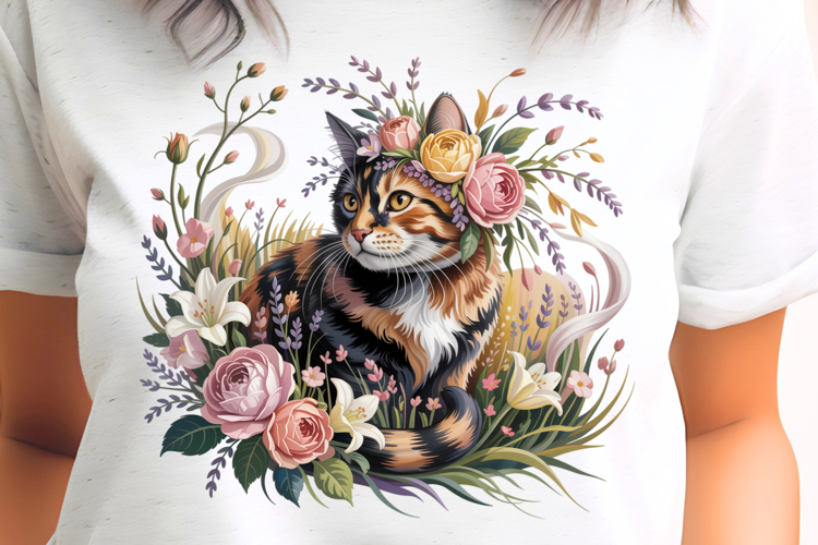 Floral Ginger Cat PNG Sublimation