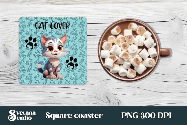 Funny cat lover square coaster PNG design