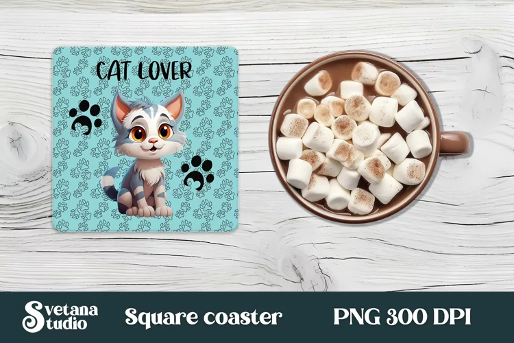 Funny cat lover square coaster PNG design