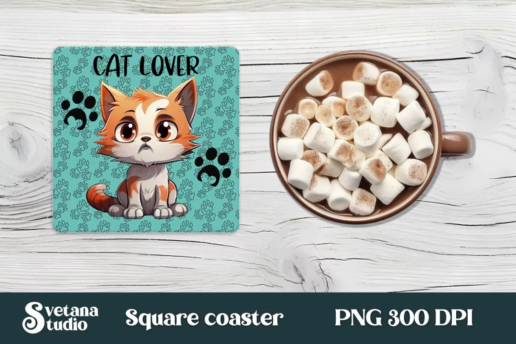 Funny cat lover square coaster | Animal coaster PNG