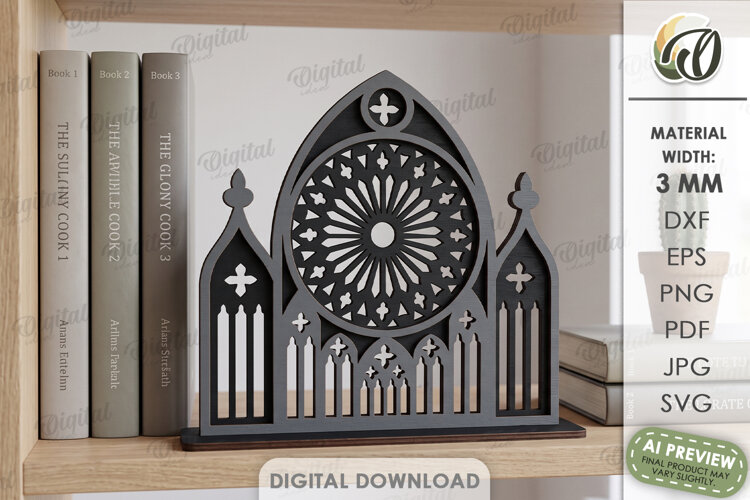 Cathedral Bookend Laser Cut. Bookshelf Decor SVG example image 1