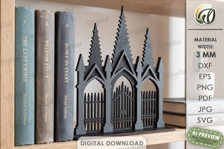 Cathedral Bookend Laser Cut. Bookshelf Decor SVG example image 1