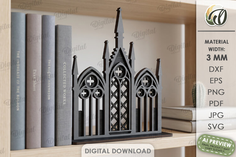 Cathedral Bookend Laser Cut. Bookshelf Decor SVG example image 1
