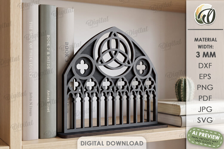 Cathedral Bookend Laser Cut. Bookshelf Decor SVG example image 1
