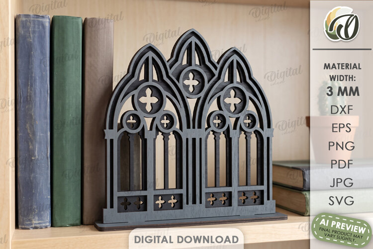 Cathedral Bookend Laser Cut. Bookshelf Decor SVG example image 1