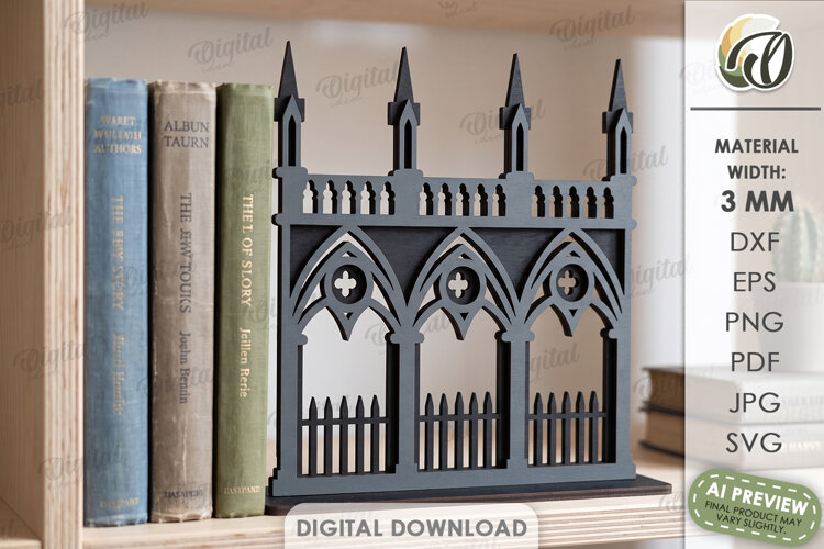 Cathedral Bookend Laser Cut. Bookshelf Decor SVG example image 1