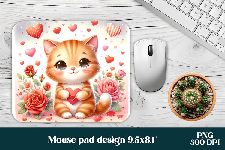 Ginger cat flower mouse pad sublimation | Mousepad PNG