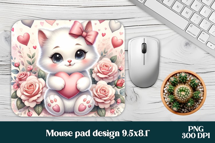 White cat flower mouse pad sublimation PNG | Mousepad PNG