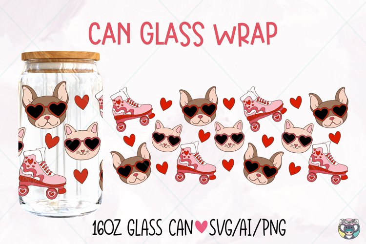 Valentines Day Svg Libbey Glass Can Wrap Svg, 16oz Glass Can example image 1
