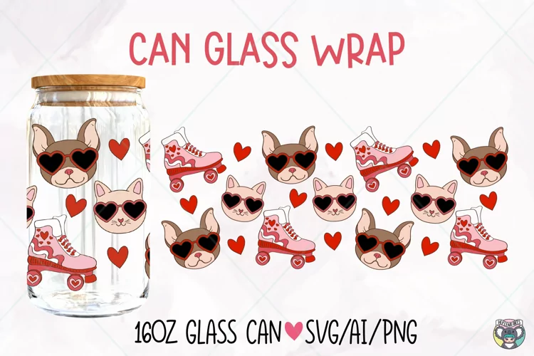 Valentines Day Svg Libbey Glass Can Wrap Svg, 16oz Glass Can