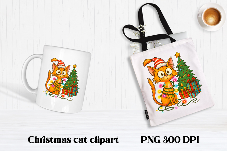 Funny Christmas cat clipart | Christmas animal sublimation example image 1