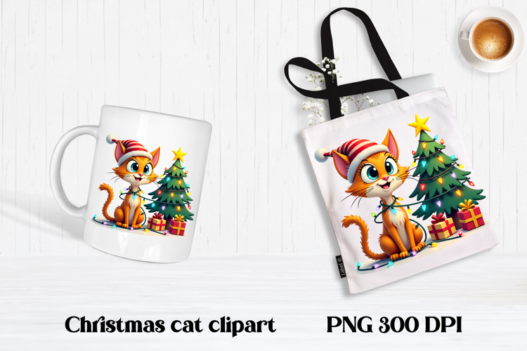 Funny Christmas cat clipart | Christmas animal sublimation example image 1