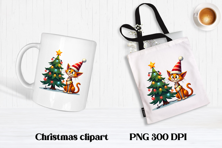 Funny Christmas cat clipart | Christmas animal sublimation example image 1