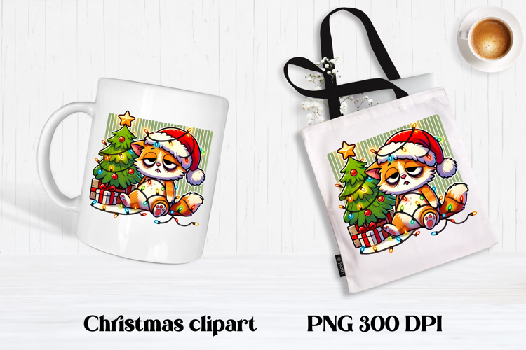 Funny Christmas cat clipart | Christmas animal sublimation example image 1