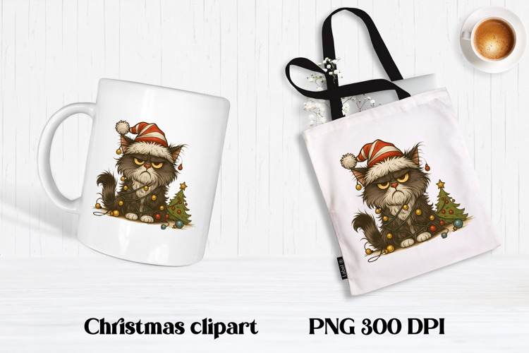 Funny Christmas cat clipart | Christmas animal sublimation example image 1