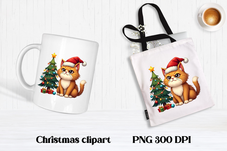 Funny Christmas cat clipart | Christmas animal sublimation example image 1