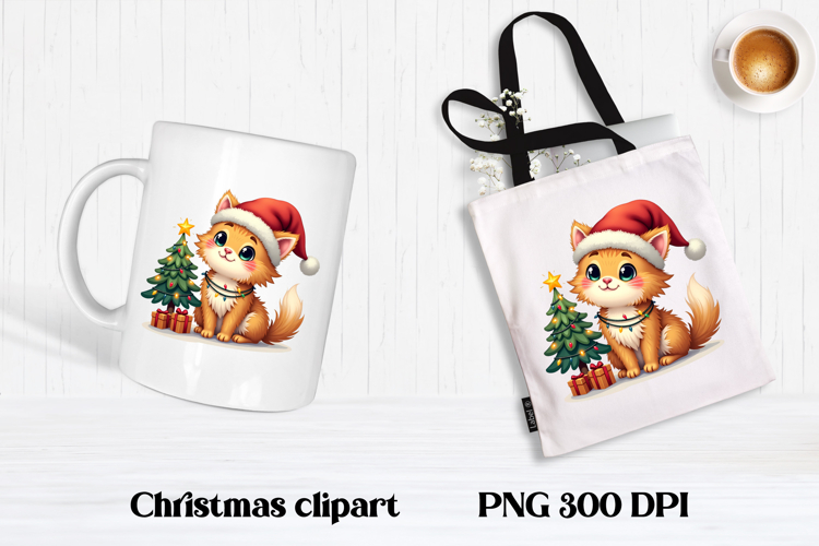 Funny Christmas cat clipart | Christmas animal sublimation example image 1