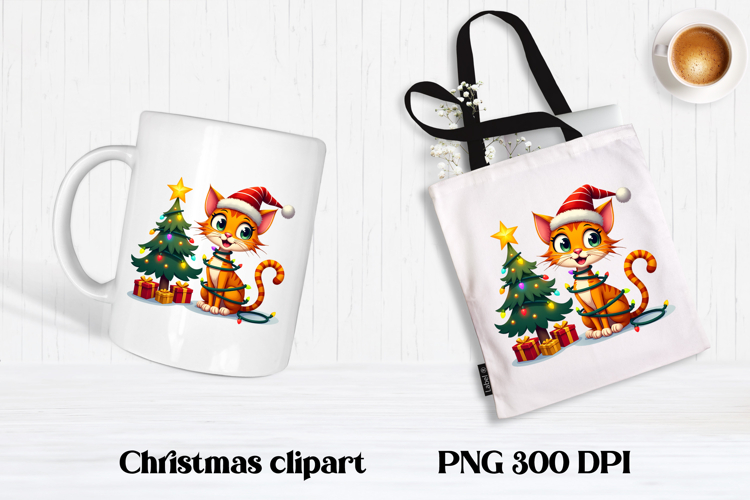 Funny Christmas cat clipart | Christmas animal sublimation example image 1