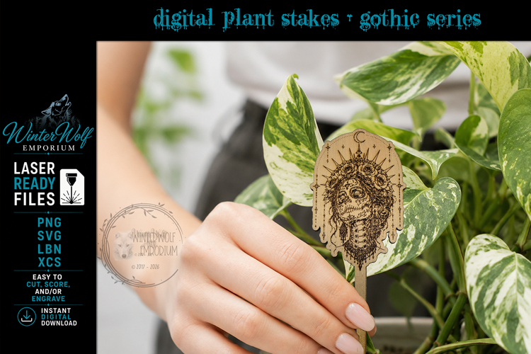 Gothic Plant Stake - Catrina - SVG PNG Laser Cut - Garden