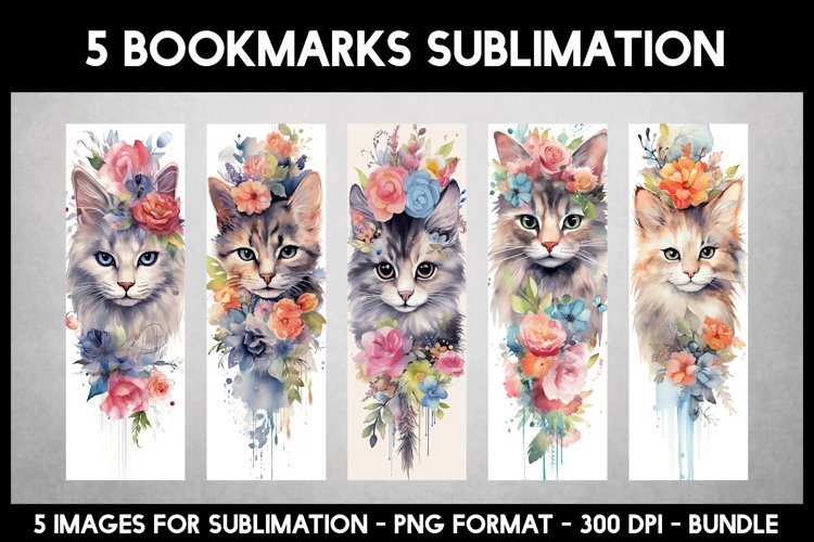 5 Cats with Flowers Bookmarks I Bookmarks Bundle