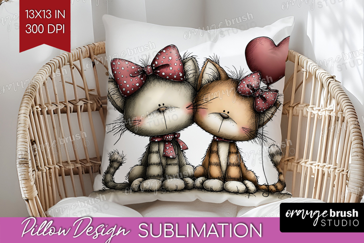 Cats Valentine Pillow Sublimation Whimsical Animal Pillow