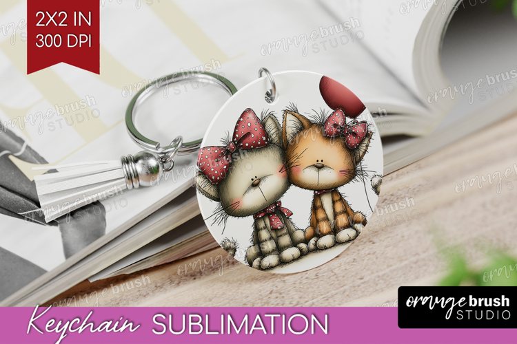 Cats Valentine Keychain PNG Whimsical Animal Keychain