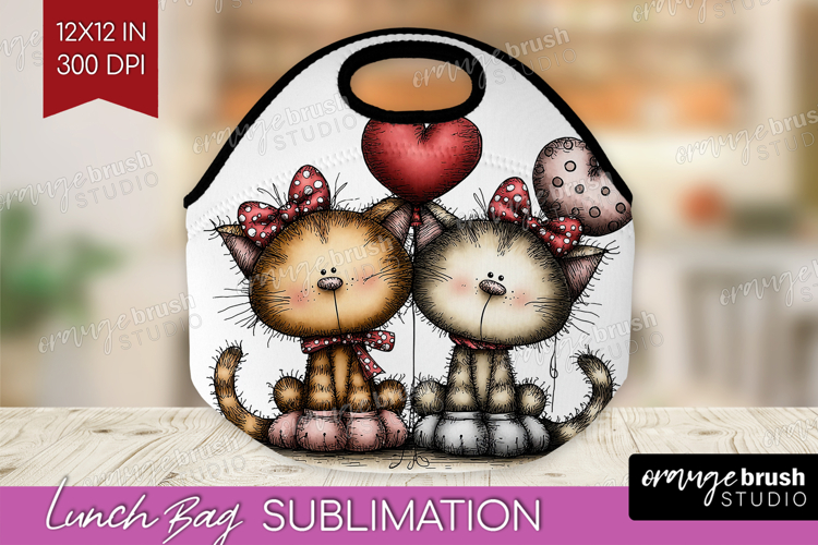Cats Valentine Lunch Bag Whimsical Animal Lunch Bug PNG