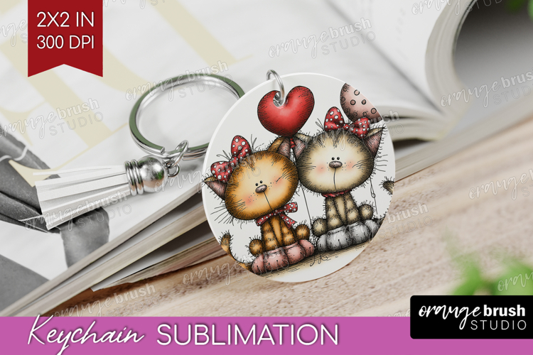 Cats Valentine Keychain PNG Whimsical Animal Keychain