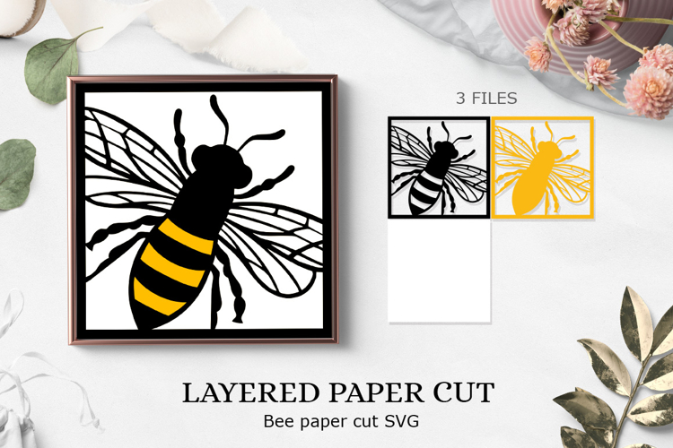 Bee papercut | Bee lightbox| Bee SVG