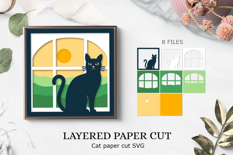 Cat Perfect for making shadow box / Cat layered paper cut