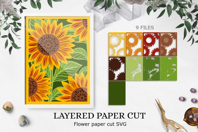 Sunflower layered paper cut /Sunflower 3D SVG