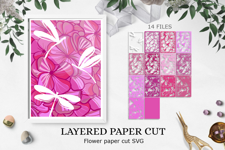 Flower and dragonfly layered paper cut / cricut machine