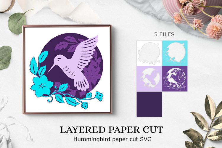Hummingbird Layered papercut / Flower Layered paper cut