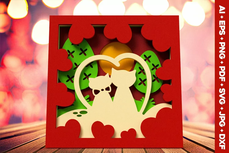 Valentines Day Cats Love Shadowbox - Paper and Laser Cut