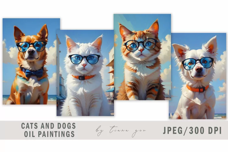 Cute dogs and cats illustrations for prints- 4 Jpeg