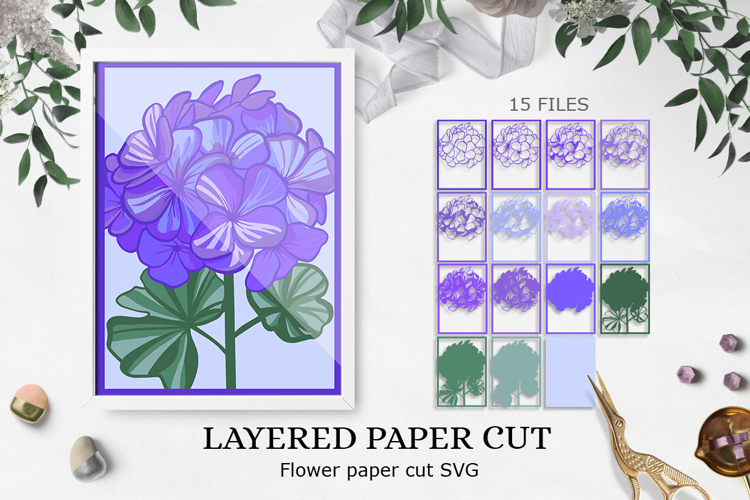 Blue Flower Layered papercut / Cricut flower 3d svg